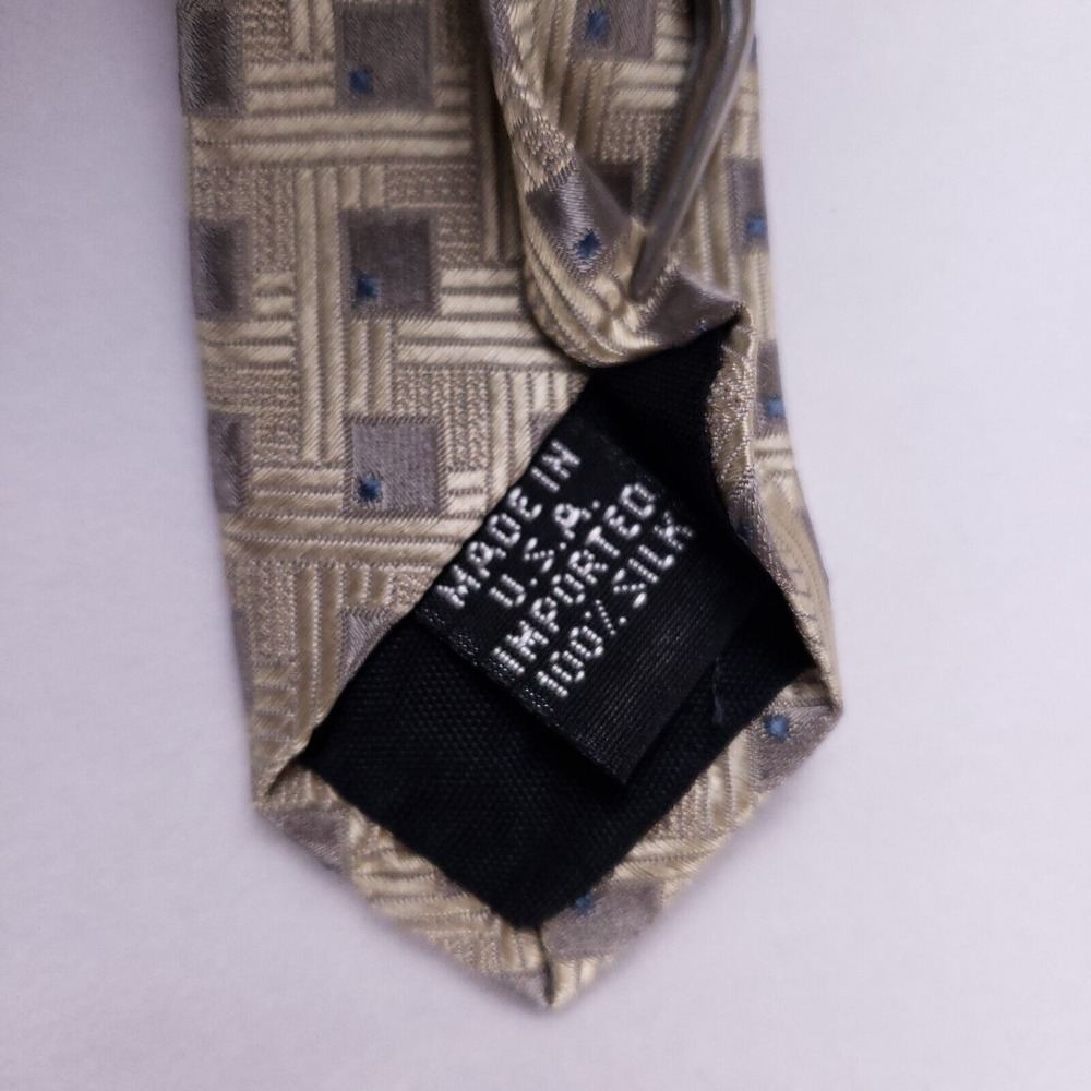 Geoffrey Beene Geometric Print Necktie Beige Gray Blue Modern Businesscore Prep - Picture 4 of 6